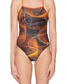 Speedo Women's Swimwear Black Orange Size 6 Geometric Printed One-Piece Speedo Women's Swimwear Black Orange Size 6 Geometric Printed One-Piece