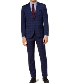 Nick Graham Mens Suit Set Blue Size 38 Plaid Print Slim 3 Piece