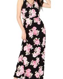 Trixxi Women's Dress Black Size Medium M Maxi Floral Criss Cross Neck Trixxi Women's Dress Black Size Medium M Maxi Floral Criss Cross Neck