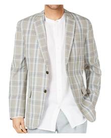 Tasso Elba Mens Suit Sage Gray Size Medium M Sport Coat Plaid Print