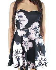 Trac Dress Black Size Large L Junior A-Line Floral Print Strapless Trac Dress Black Size Large L Junior A-Line Floral Print Strapless