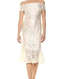 Calvin Klein Women Dress Beige Size 2 Sheath Lace Off Shoulder Mermaid Calvin Klein Women Dress Beige Size 2 Sheath Lace Off Shoulder Mermaid