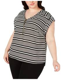 Calvin Klein Women's Blouse Black Size 1X Plus Striped Zip Front Calvin Klein Women's Blouse Black Size 1X Plus Striped Zip Front
