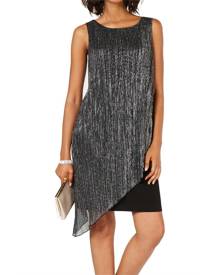 Connected Apparel Women's Dress Silver Size 10 Shift Popover Crinkle Connected Apparel Women's Dress Silver Size 10 Shift Popover Crinkle