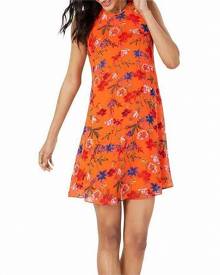 Calvin Klein Womens Dress Orange Size 2 Shift Floral Print Keyhole Back Calvin Klein Womens Dress Orange Size 2 Shift Floral Print Keyhole Back