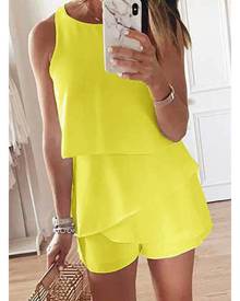 Azura Exchange Yellow O Neck Ruffle Romper