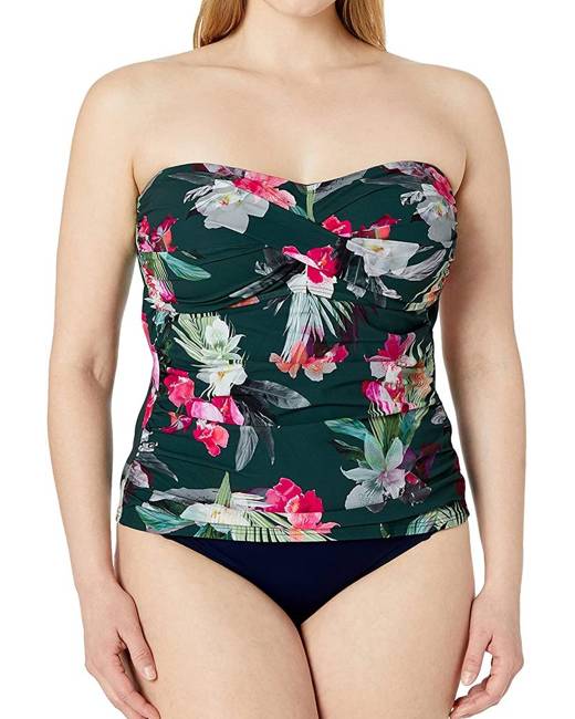 La Blanca Women's Floral Rhythm Twist-Front Bandeau Bikini Top