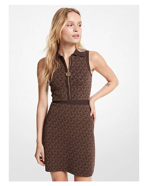 Kors Stretch Knit Zip-up Polo Dress