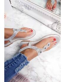 IKRUSH Amerie Diamante Embellished Sandals SILVER UK 3