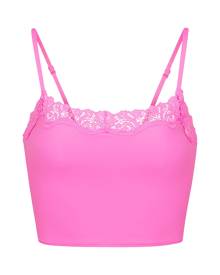 Skims Lace Trim Bodysuit In Neon Orchid