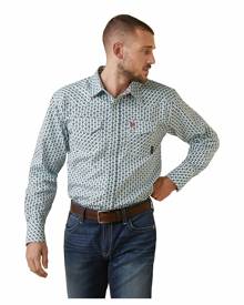 Men's FR Dillinger Retro Fit Snap Work Shirt in Bachelor Button Print, Size: Medium by Ariat