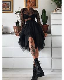 Rebellious Fashion Skirt - Black Layered Tulle Midi Skirt - Laveta