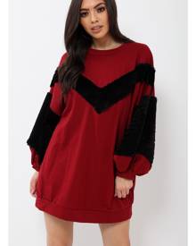 Rebellious Fashion Dress - Wine Chevron Fur Jumper Dress - Esme