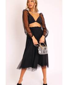 Rebellious Fashion Skirt - Black Polka Tulle Pleated Midi Skirt - Soniya