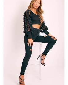 Rebellious Fashion Womens Jeans - Black Ripped Skinny Jeans - Blair