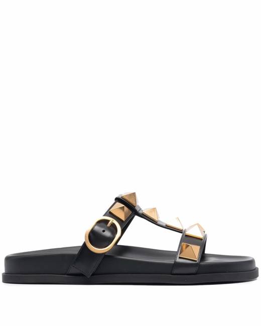 Valentino Garavani Rockstud Flat Thong Sandals, Black - Bergdorf