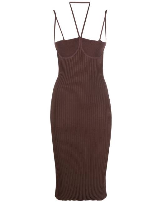 Parisian satin halter neck cross front mini dress with ruched sides in  chocolate brown