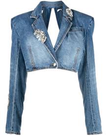 AREA open-back cropped denim jacket