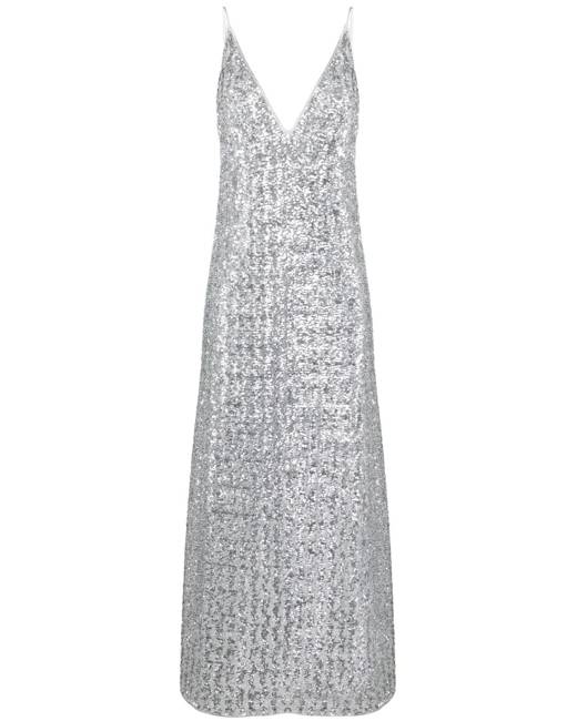Asos Design Embellished Cami Dress With Diamante Fringe-silver
