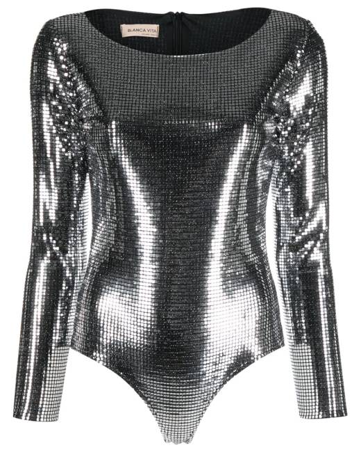 Style Cheat sequin bodysuit in silver