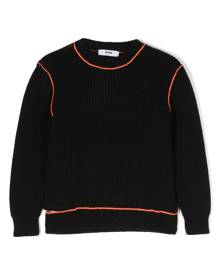 MSGM Kids logo-embroidered distressed chunky-knit jumper