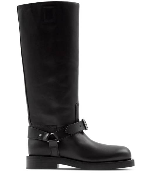 Mens tall black leather 2024 boots