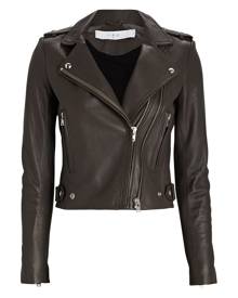 IRO Dylan Cropped Leather Moto Jacket, Brown 36