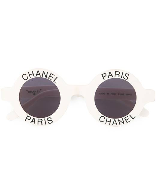 chanel round sunglasses with writing