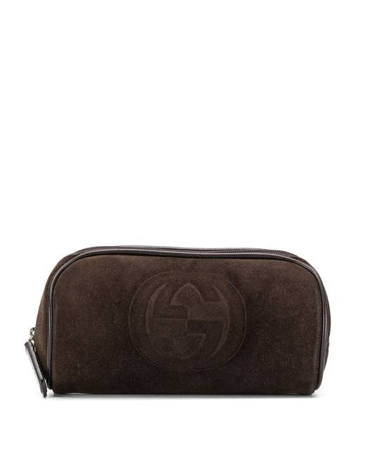 GUCCI Leather-trimmed Printed Coated-canvas Cosmetics Case - Beige - one size