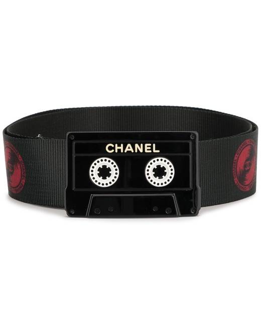 Vintage Chanel Cc Logos Buckle Belt Black Gold Leather