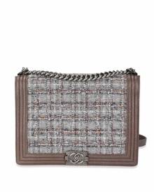 CHANEL Pre-Owned large tweed Boy Chanel shoulder bag - Brown