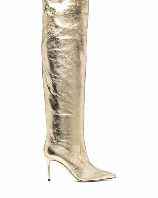 Gold knee hot sale high boots