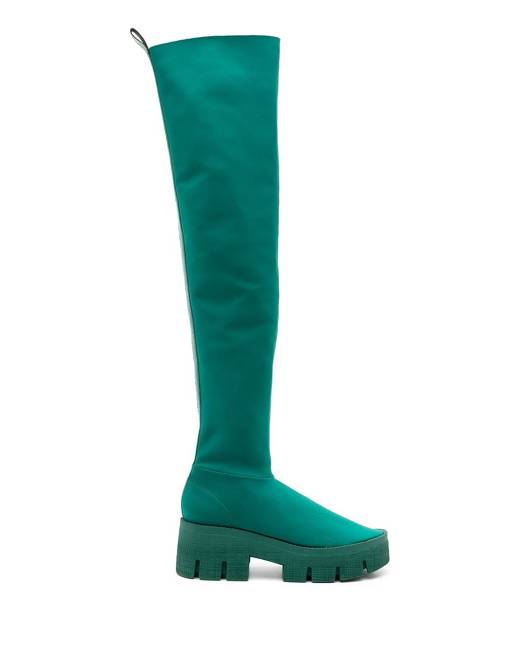 over the knee green boots