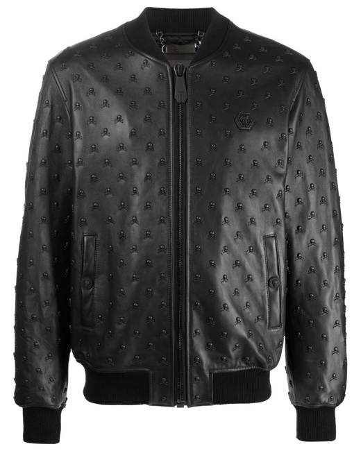 Philipp Plein Rockstud-Embellished Leather Biker Jacket - Black for Men
