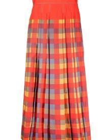 Tory Burch pleated plaid-patterned midi skirt - Orange