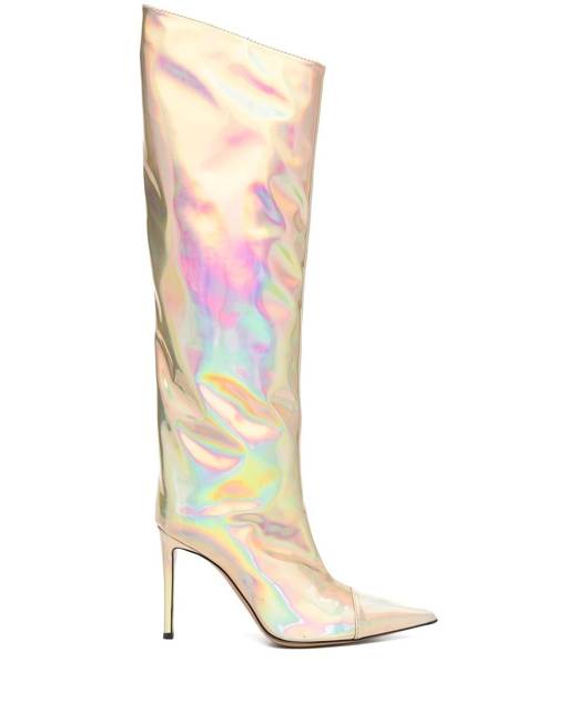 iridescent knee high boots