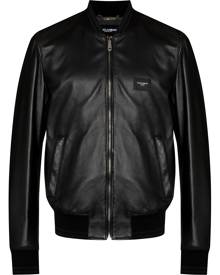 Dolce & Gabbana logo-plaque leather bomber jacket - Black