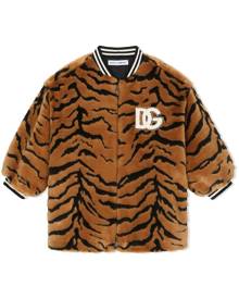 Dolce & Gabbana Kids tiger-print varsity jacket - Brown