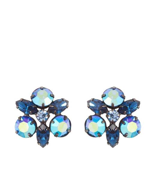 Jewellery Earrings Clip-On Earrings Vintage 1950s Blue Irridescent Pressed Glass Daisy Clip On Earrings 
