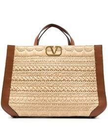 Valentino Garavani VLogo Signature embroidered raffia tote bag - Neutrals