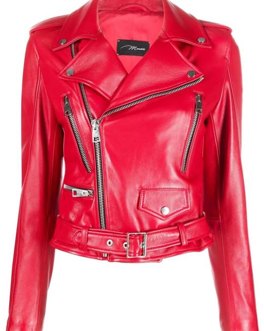 Red cropped 2025 biker jacket