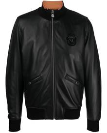 Billionaire zip-up leather bomber jacket - Black