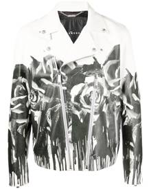 John Richmond abstract-print double-zip biker jacket - White