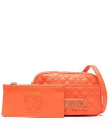 Love Moschino logo-plaque quilted satchel bag - Orange