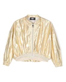 Karl Lagerfeld Kids logo-print metallic bomber jacket - Gold