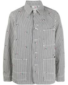 Kenzo floral-embroidered striped shirt jacket - White