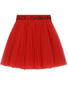 Dolce & Gabbana Kids logo-waistband tulle midi skirt - Red