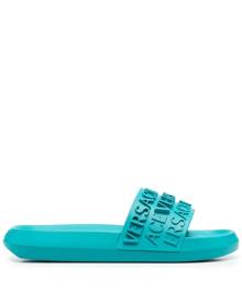 Versace logo-strap flat slides - Blue