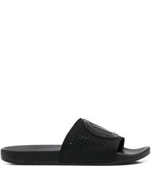 Versace Jeans Couture logo-patch flat slides - Black