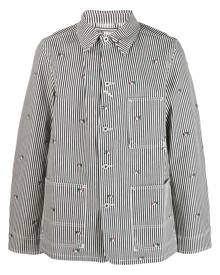 Kenzo floral-embroidered striped shirt jacket - White